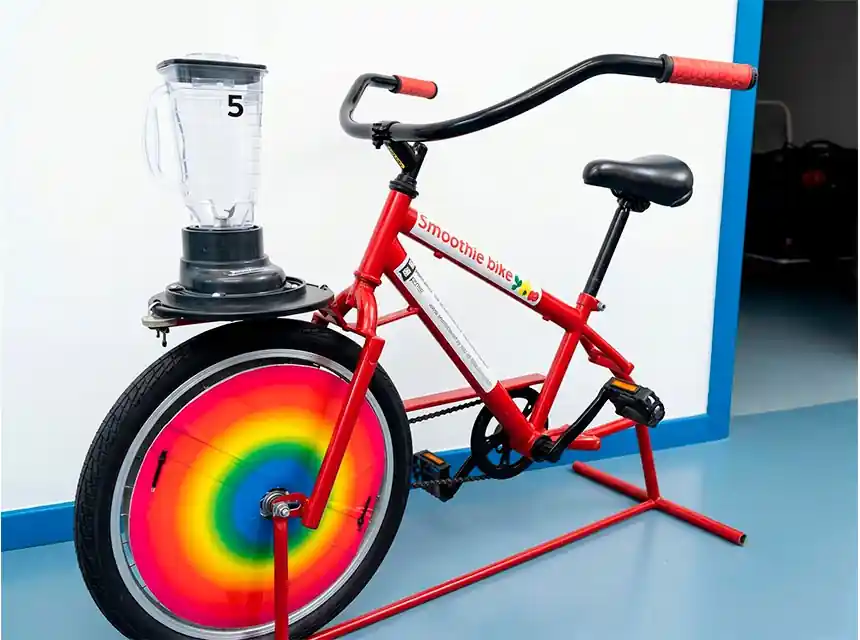 Fresh smoothies made with the blender bike at a trade fair