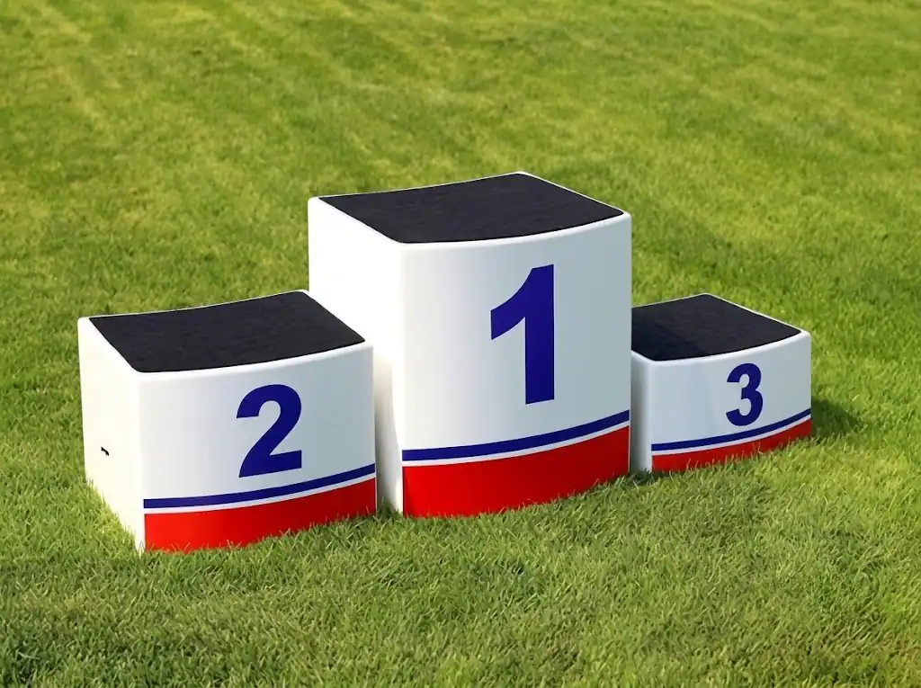 Awards podium at a company convention