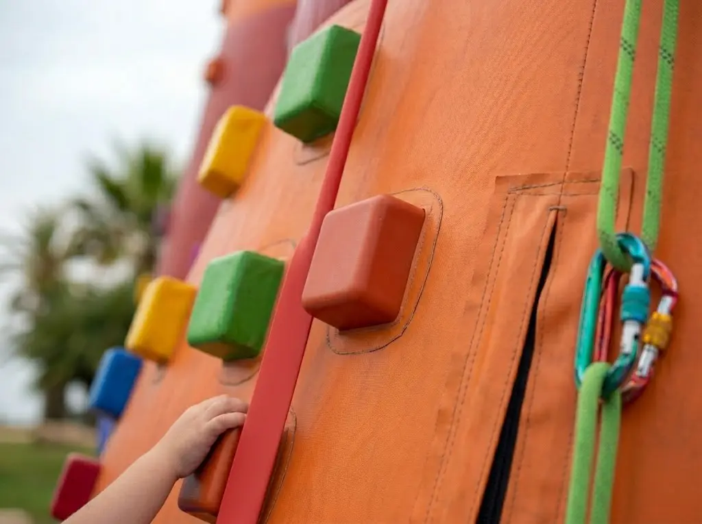 Nen escalant el rocòdrom inflable en un family day