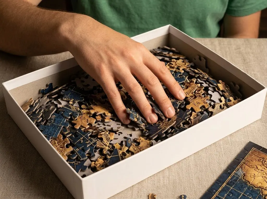 Girl showing her personalised puzzle at a family celebration