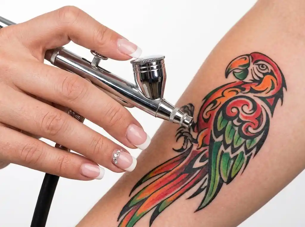 Temporary tattoos with a company logo at a corporate event