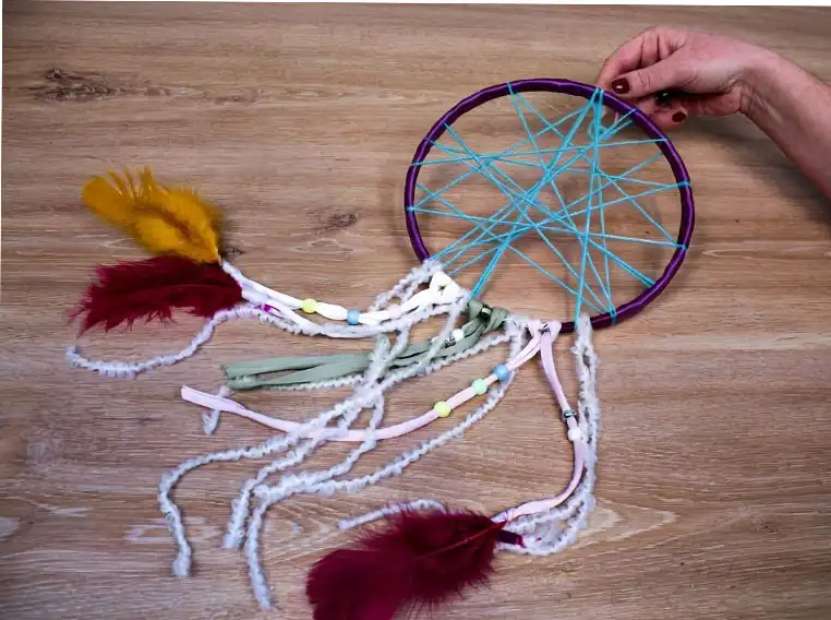 Colourful dreamcatchers made at an event workshop