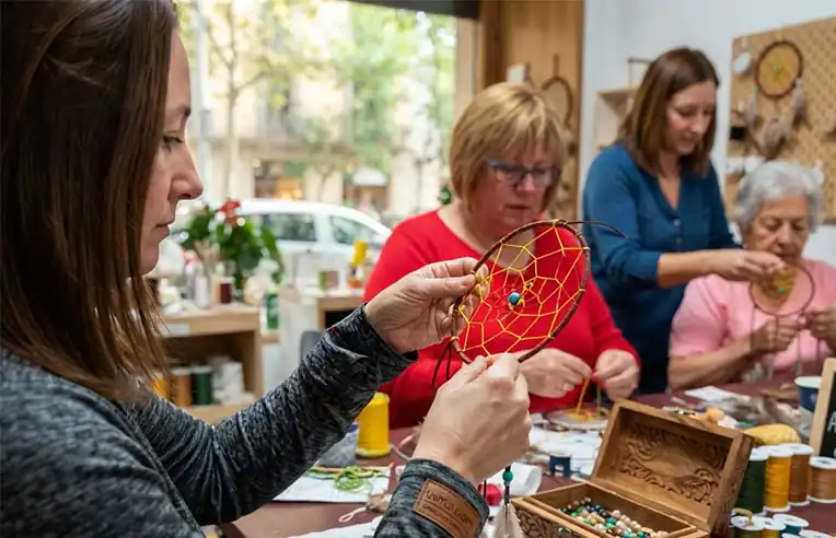 Children making dreamcatchers at a company family day