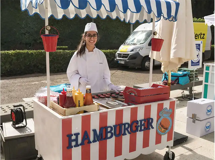 Burger cart serving at a company party in Barcelona