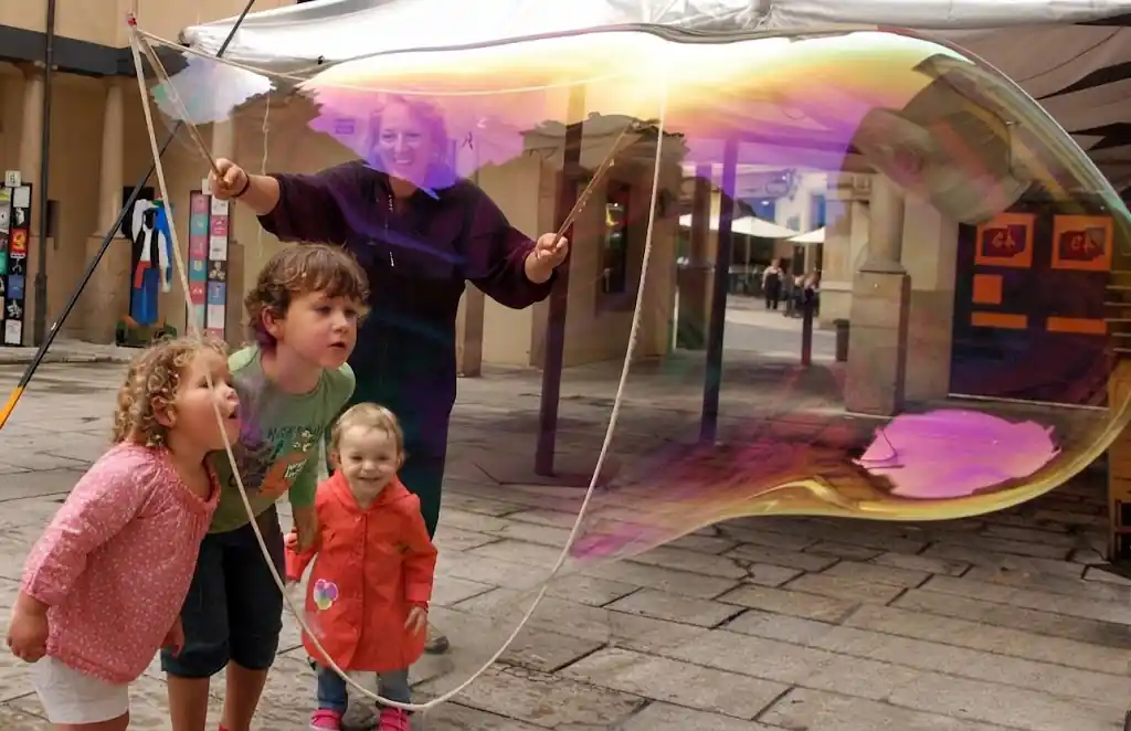 Giant bubble show at a shopping centre