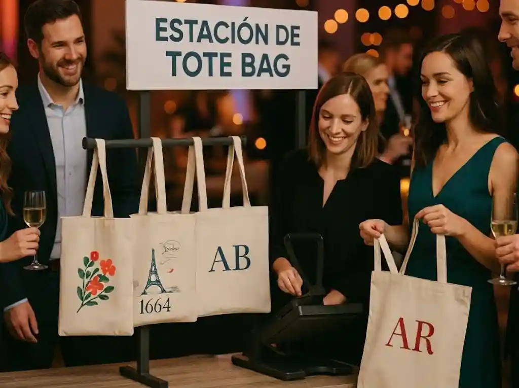 Conference delegate with a personalised cotton tote bag