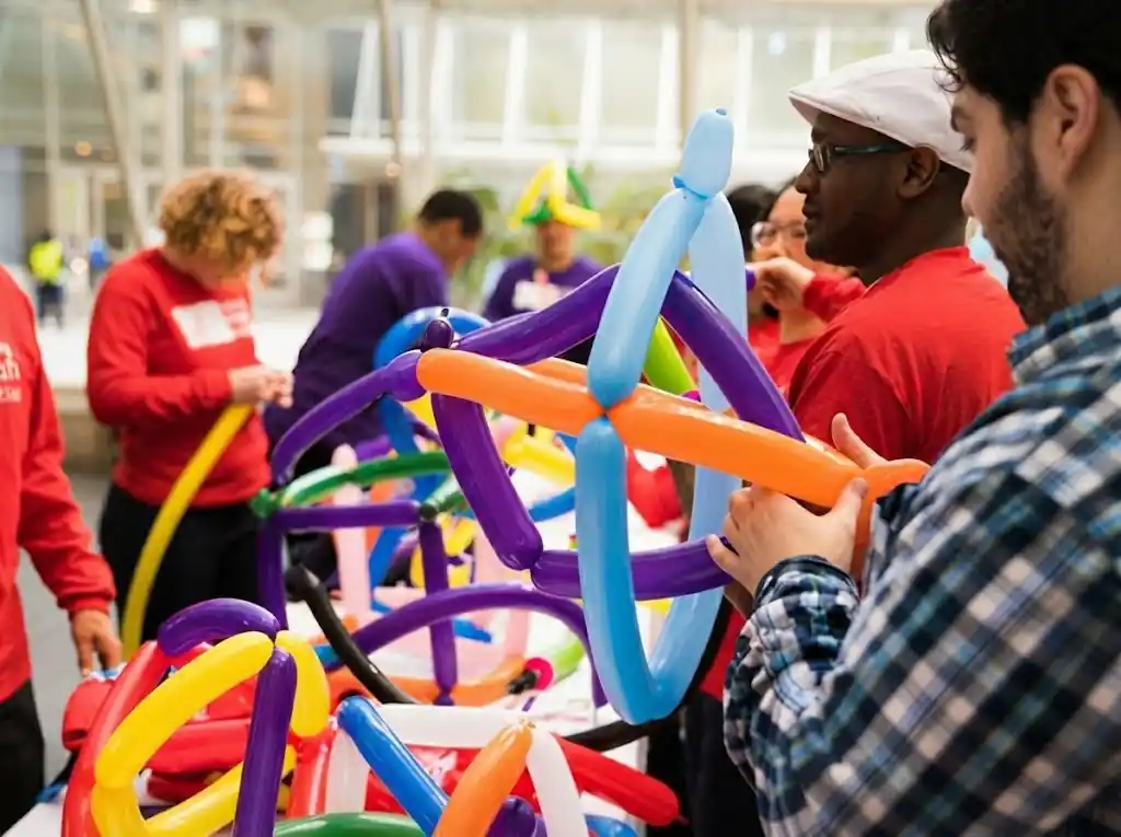 Children making balloon figures at a kids' party in Barcelona