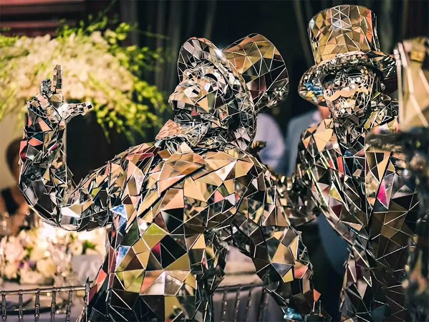 Mirror man welcoming guests at a company Christmas party