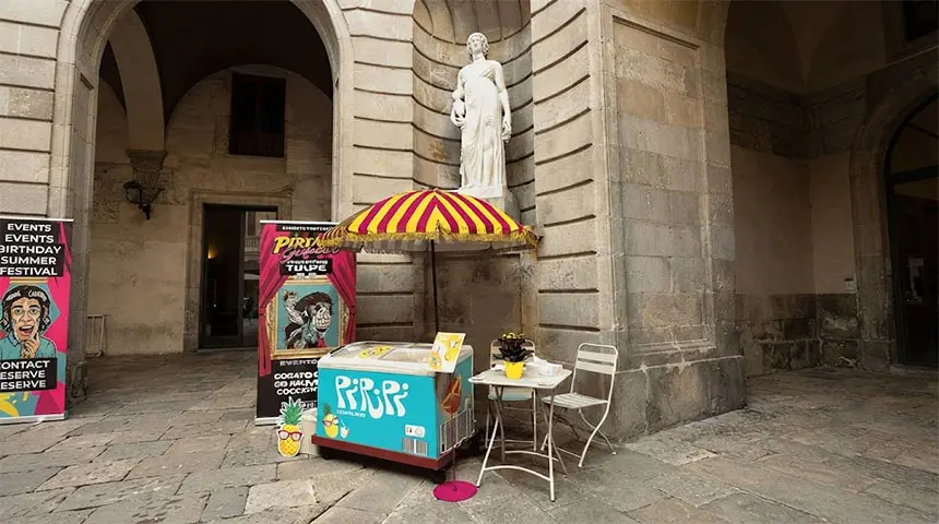 Pop-up shop of alcoholic ice lollies at a company party