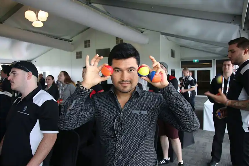 Kids' juggling workshop at a local town festival
