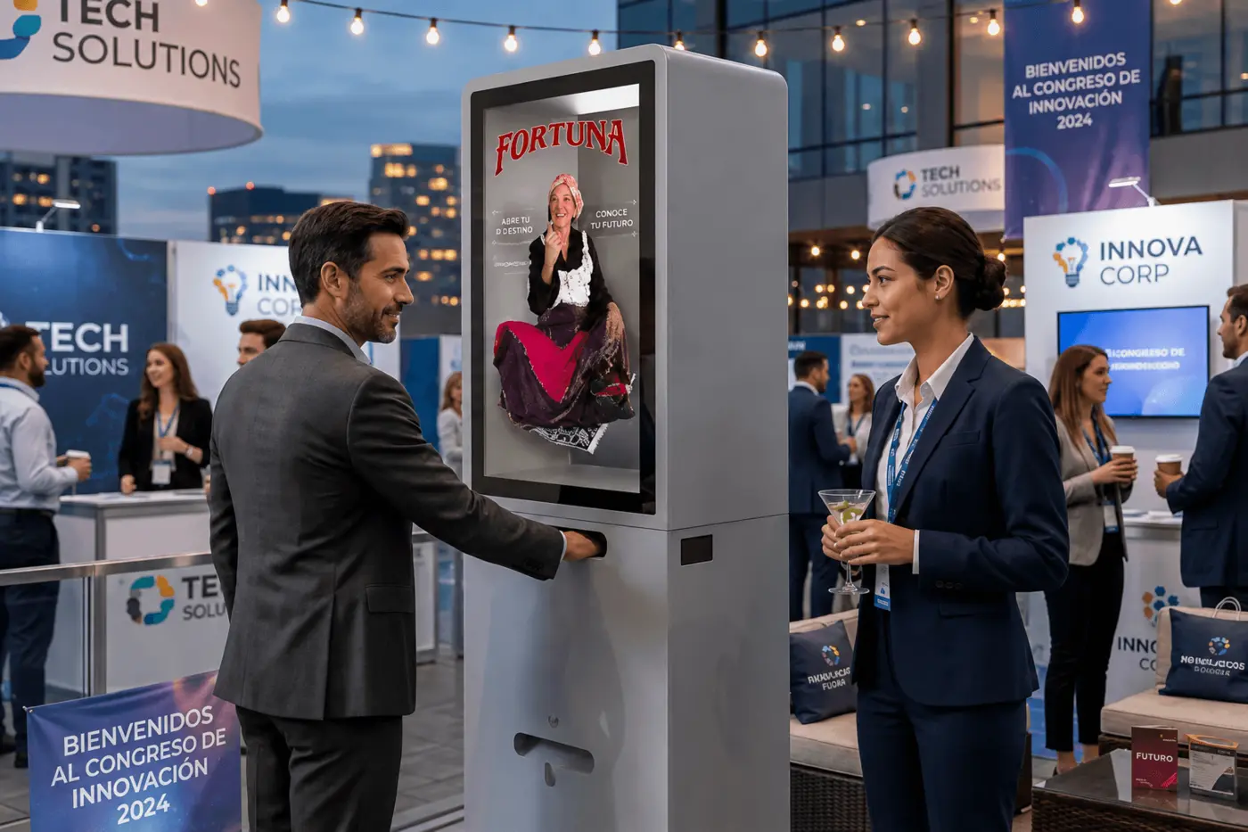 Tòtem Zoltar personalitzat amb marca en una activació