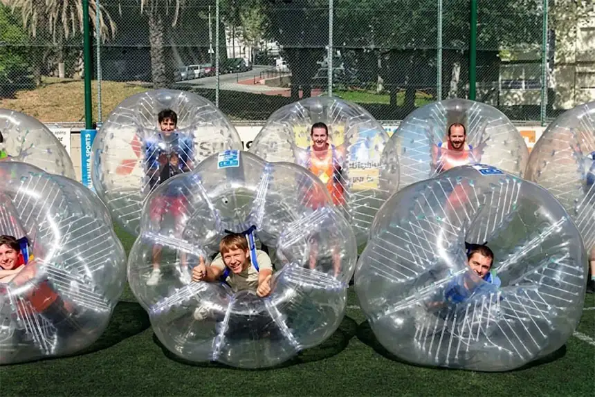Bubble soccer match at a stag do