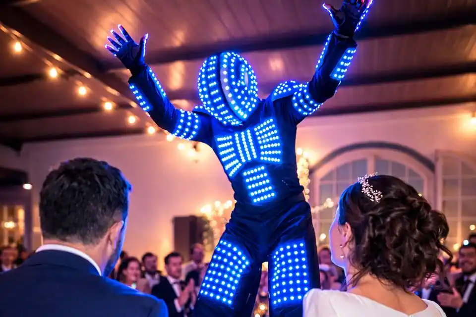 Robot LED amb xanques animant la pista d'un casament