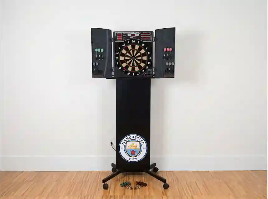 Hired darts machine on a trade show stand