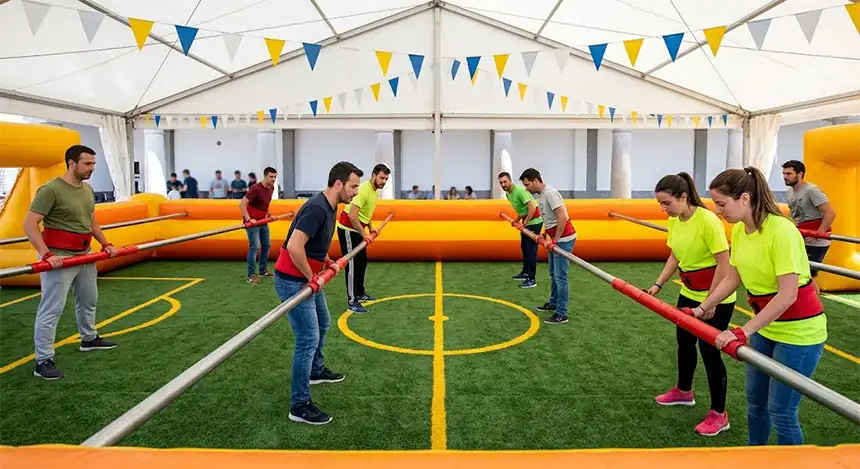 Futbolí humà inflable en una festa major de Barcelona