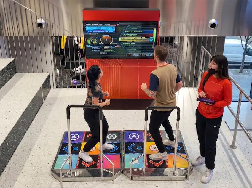 Snowboard simulator at a town festival