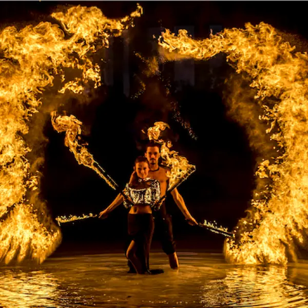 Fire Stilt Walkers at a real event