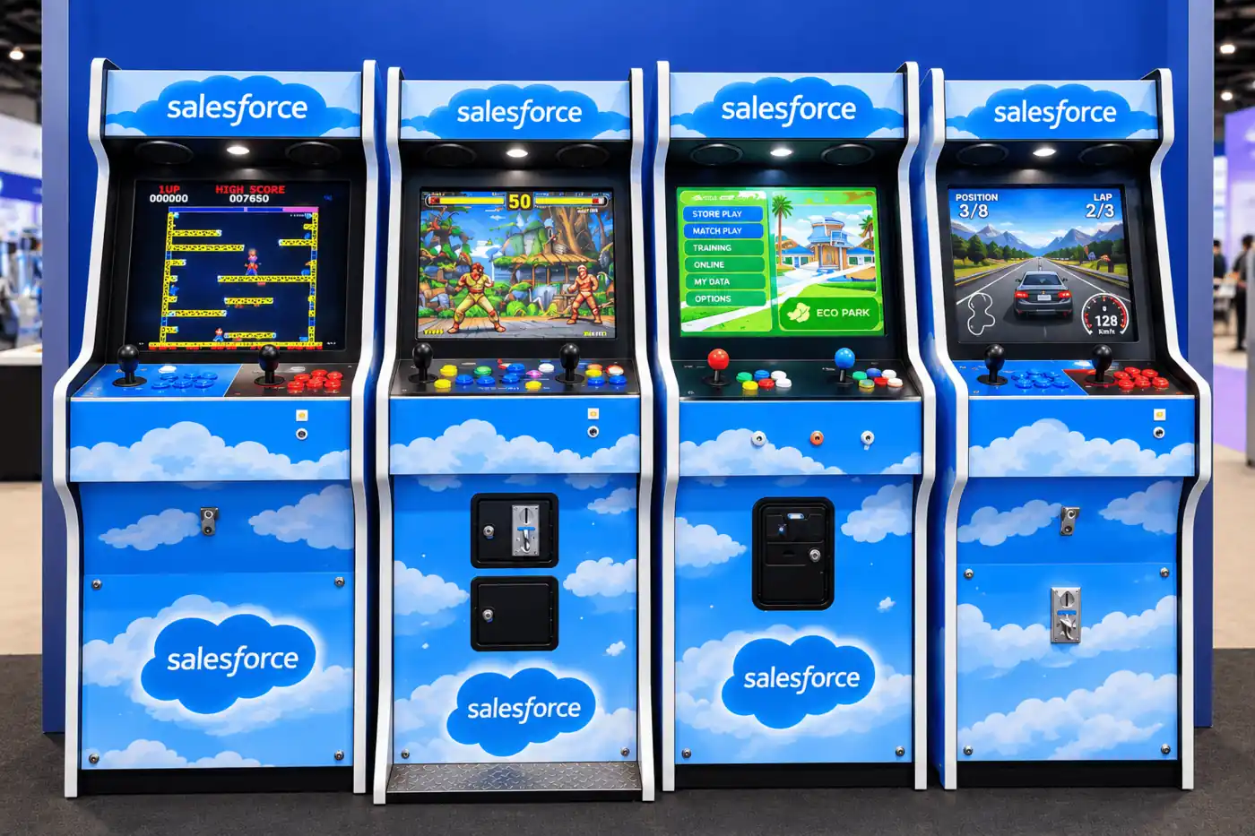 Zona gaming amb recreatives en un congrés tecnològic