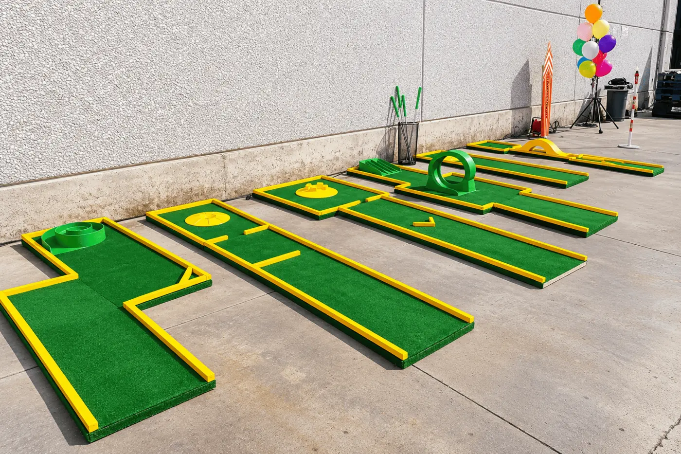 Famílies jugant a minigolf en una festa major