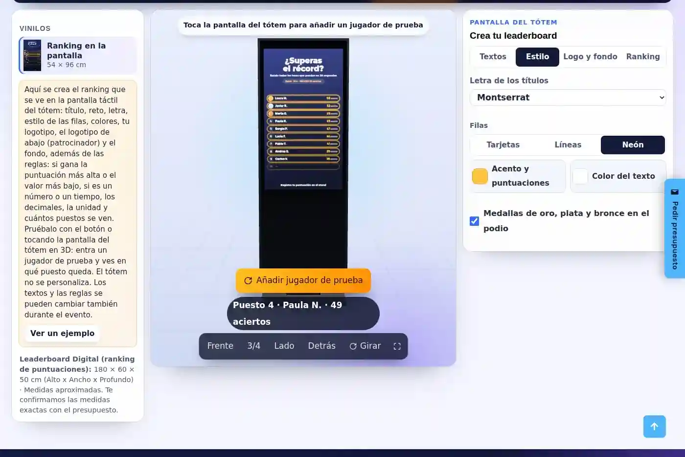 Online leaderboard editor with the 3D totem