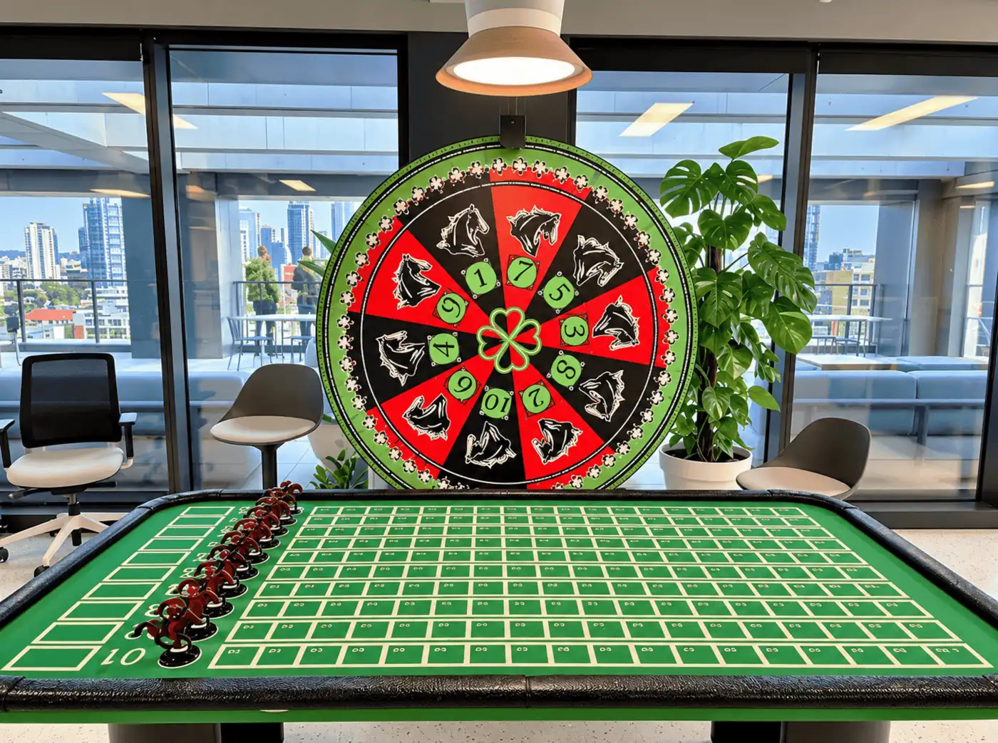 Ruleta gigante de la mesa de carreras en una gala en Barcelona