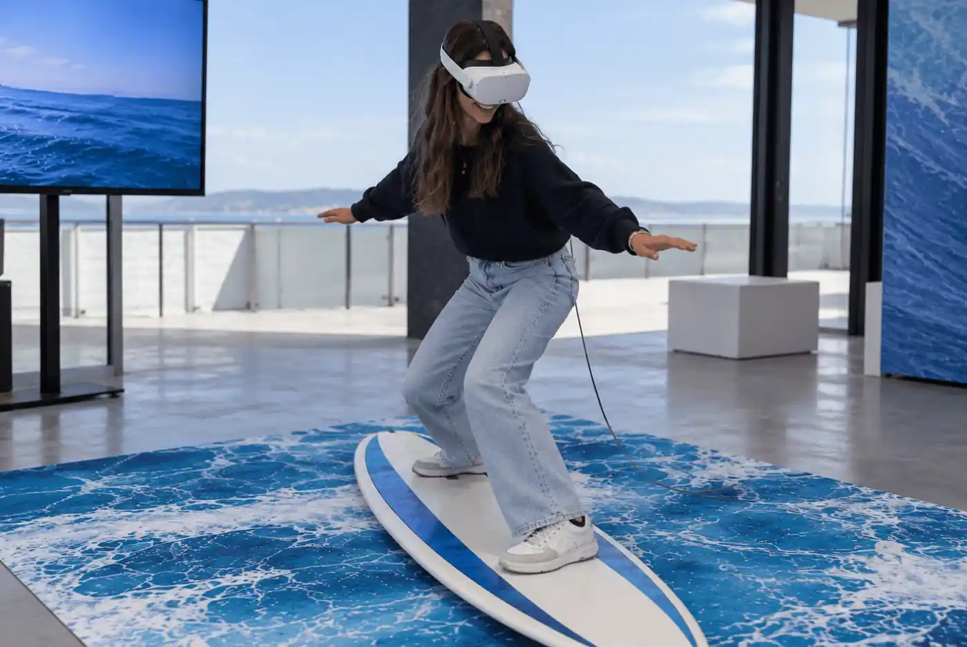 Surf simulator with VR goggles at an event