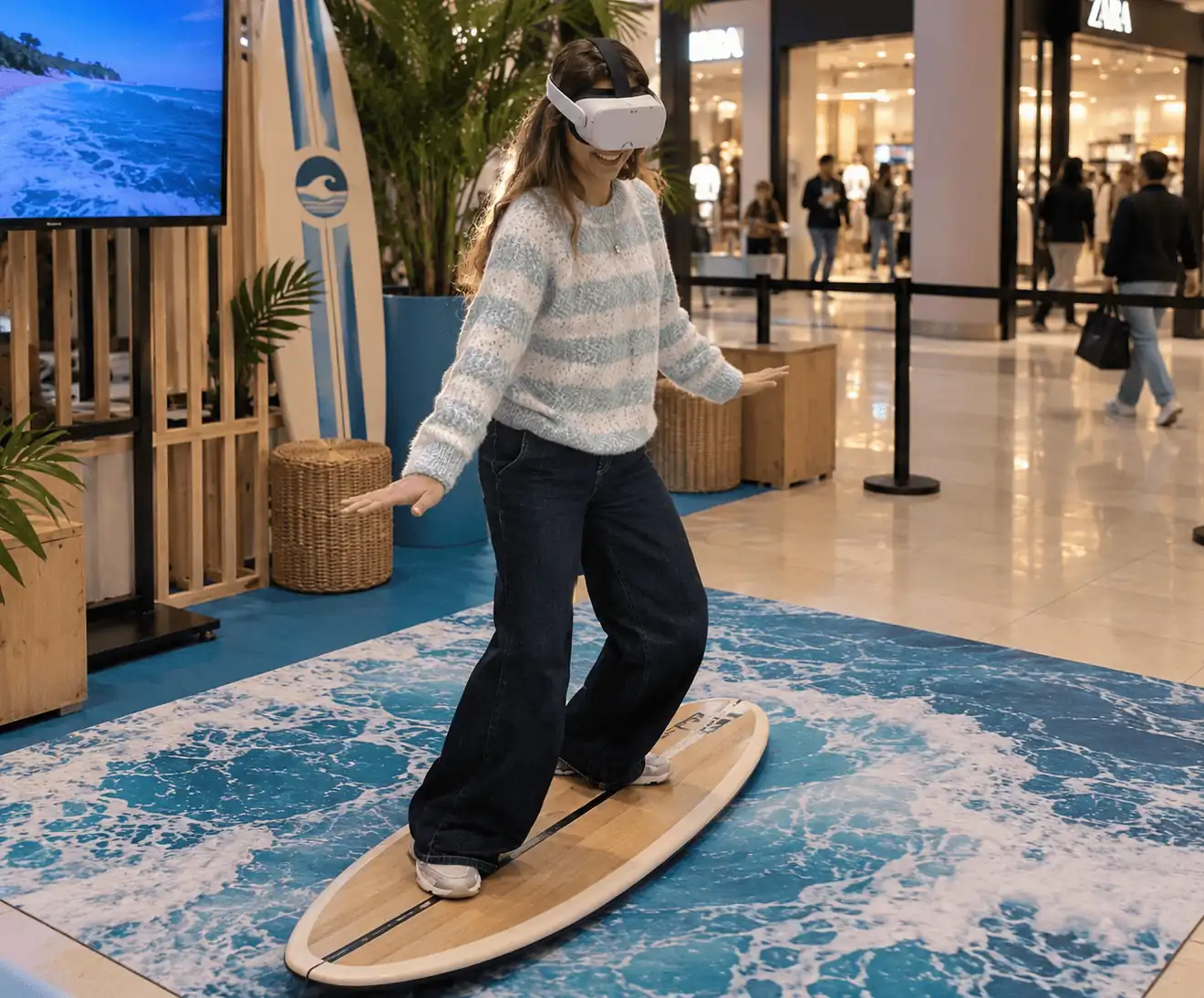 VR surf simulator in a shopping centre
