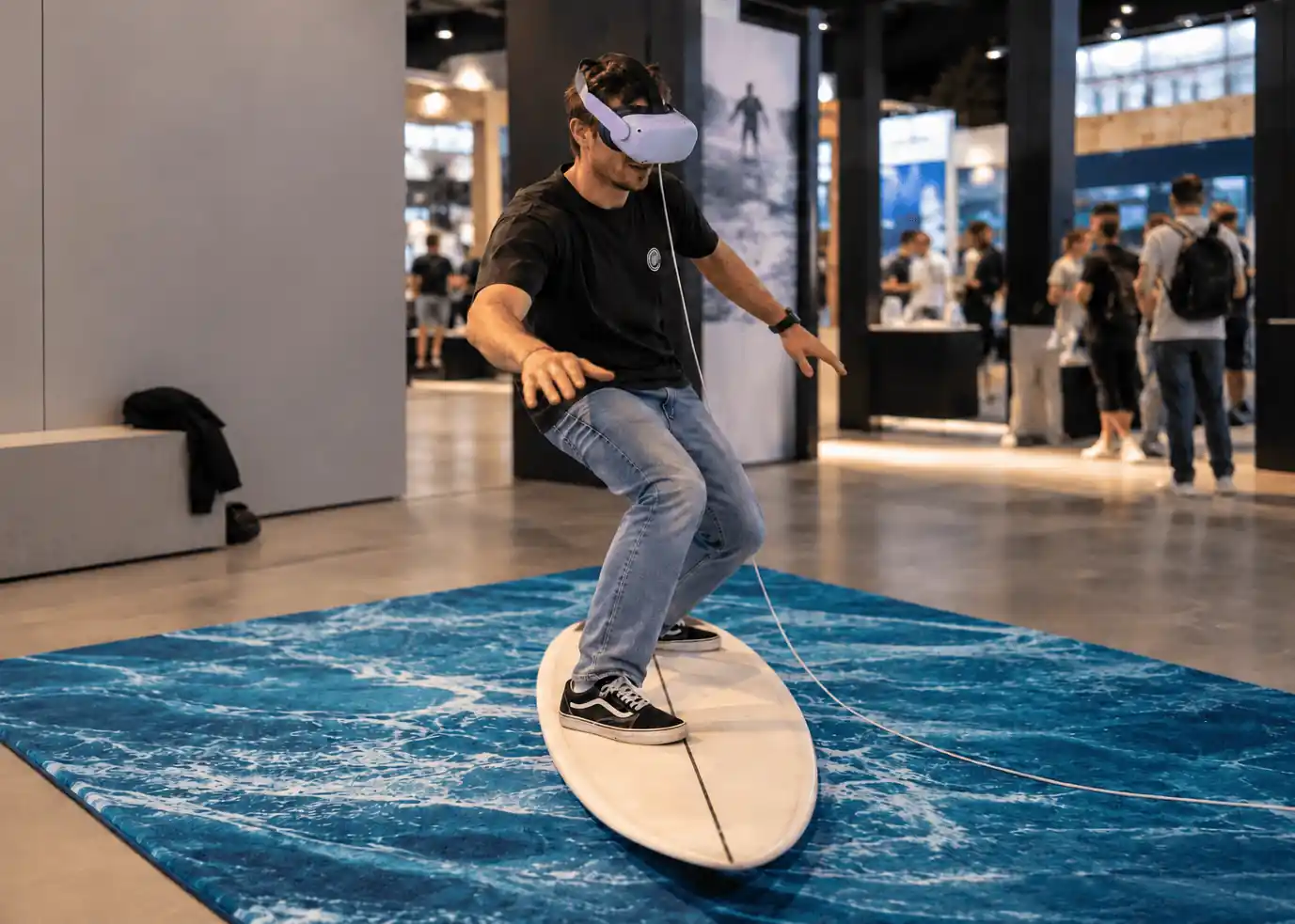 Virtual reality surf simulator at a trade fair