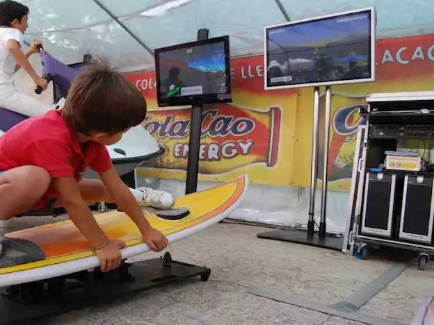 Surf simulator at a summer company party