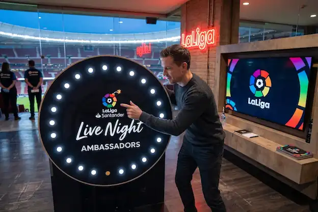 Family playing the light wheel in a shopping centre