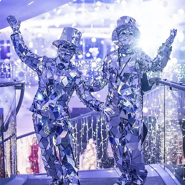 Mirror stilt walker lifting the dance floor on New Year's Eve