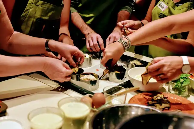 Hands-on cooking show at a corporate Christmas dinner