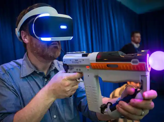 Virtual shooting simulator at a company party in Barcelona