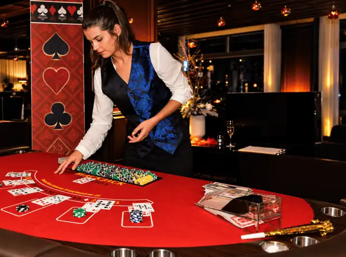 Crupier en mesa de blackjack